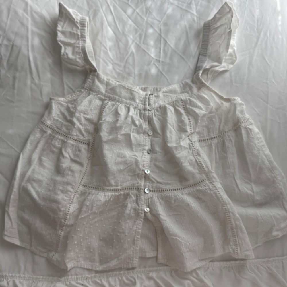 White Eyelet Ruffle Strap Tank